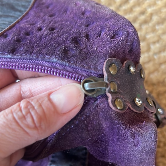 Charm & Luck Vintage 100% Leather Purple Suede Slouchy Purse Y2K Handbag - Picture 15 of 16